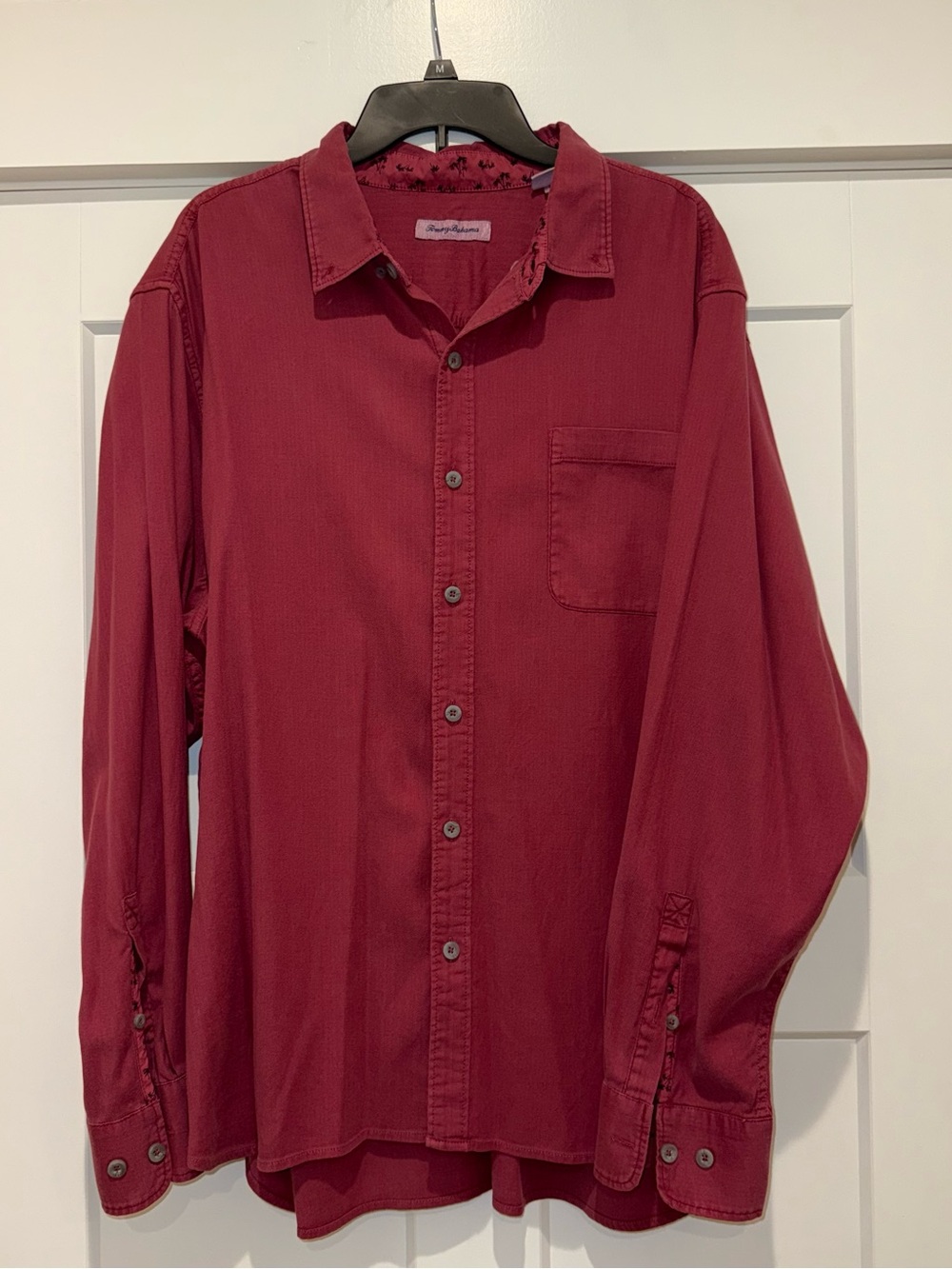 Tommy Bahama Herringbone Red Long Sleeve Button-Up Shirt Pockets Men’s XL/TG
